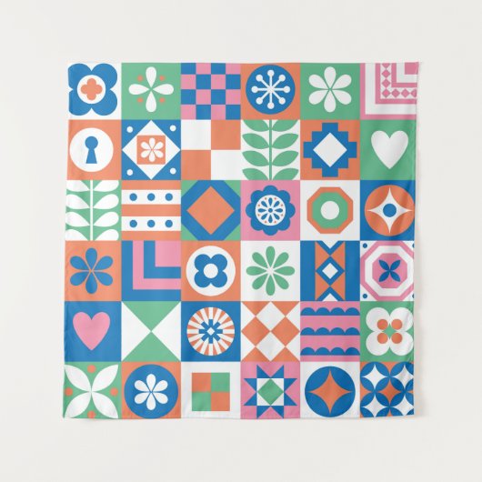Abstract bloemenScandinavisch volkspatroon Wandkleed (Voorkant)