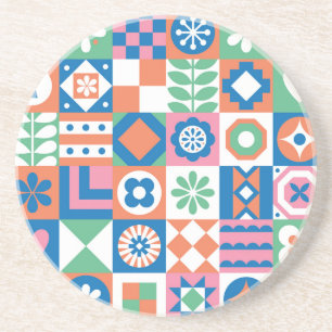 Abstract bloemenScandinavisch volkspatroon Zandsteen Onderzetter
