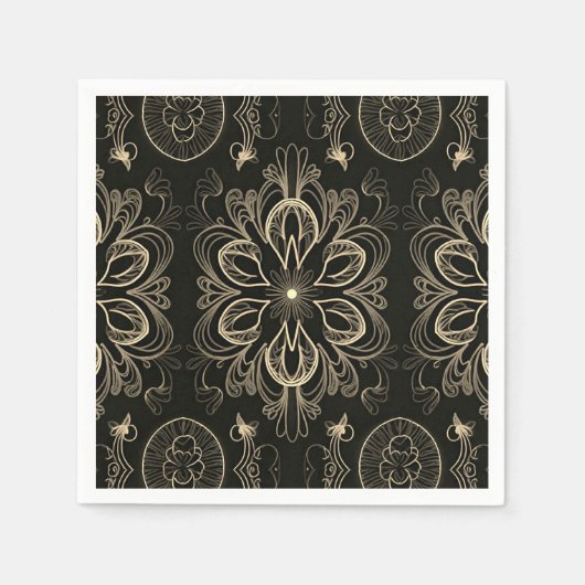 Abstract bloemenzwart en goudpatroon servet (Voorkant)
