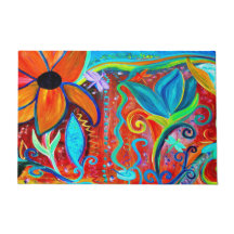 Abstract bloemig oranje, blauw intuïtieve kunst
