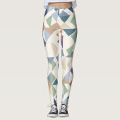 Abstract bloemig wit mozaïekpatroon leggings (Voorkant)