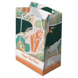 Abstract bloemmotief Aqua Groen Sinaasappel Medium Cadeauzakje