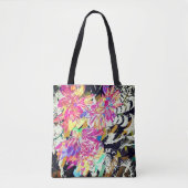 Abstract bloemmotief en diermotief zwart roze tote bag (Voorkant)