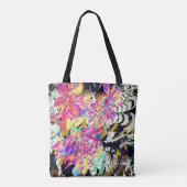 Abstract bloemmotief en diermotief zwart roze tote bag (Achterkant)