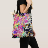 Abstract bloemmotief en diermotief zwart roze tote bag (Dichtbij)