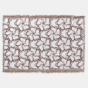 Abstract Bloemmotief in Rood, Grijs en Zwart Deken