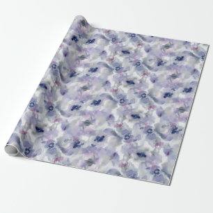 Abstract bloemmotief in waterverf lavendelblauw cadeaupapier