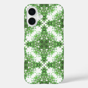 Abstract bloemmotief in zwart & groen op wit iPhone 16 hoesje