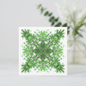 Abstract bloemmotief in zwart groen op wit kaart (Staand voorkant)