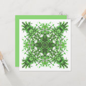 Abstract bloemmotief in zwart groen op wit kaart (Voorkant / Achterkant in situ)