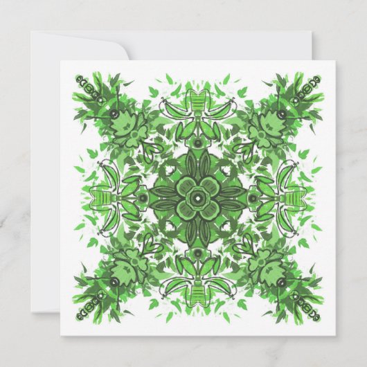 Abstract bloemmotief in zwart groen op wit kaart (Voorkant)