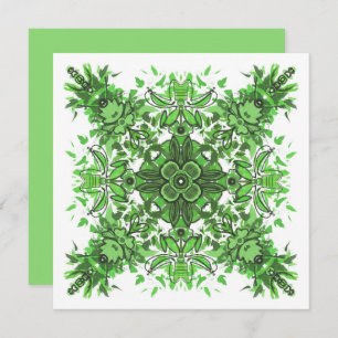 Abstract bloemmotief in zwart groen op wit kaart