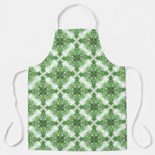 Abstract bloemmotief in zwart groen op wit schort