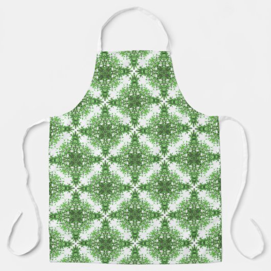 Abstract bloemmotief in zwart groen op wit schort (Voorkant)