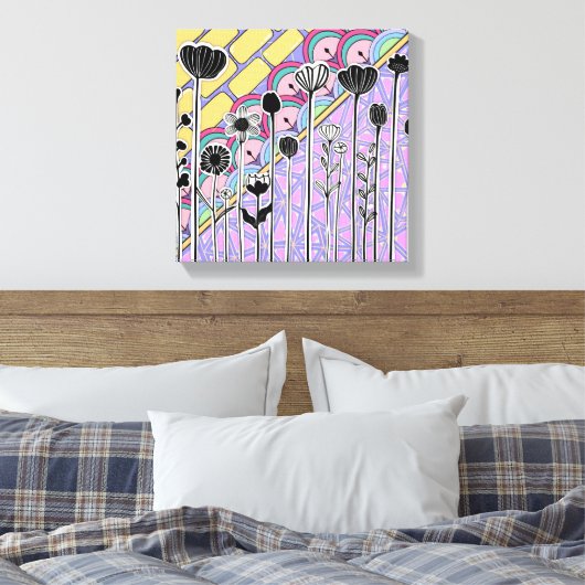 Abstract bloemmotief met geometrische achtergrond canvas afdruk (Insitu (Slaapkamer))