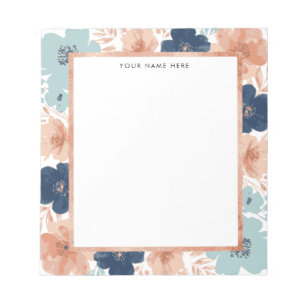Abstract Bloemmotief met Roze Gouden Rand Notitieblok