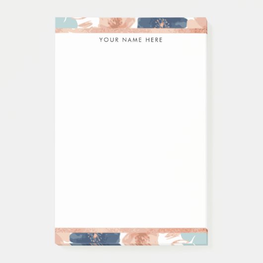 Abstract bloemmotief met roze gouden rand post-it® notes (Voorkant)