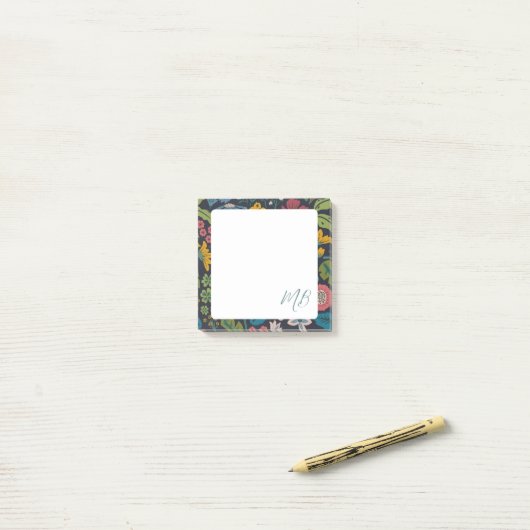 Abstract Bloemmotief Monogram Post-it® Notes (Op bureau)