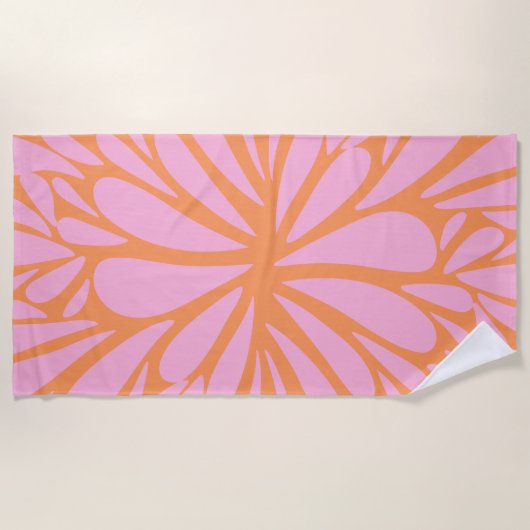 Abstract bloemmotief pastel oranje & roze strandlaken (Voorkant)