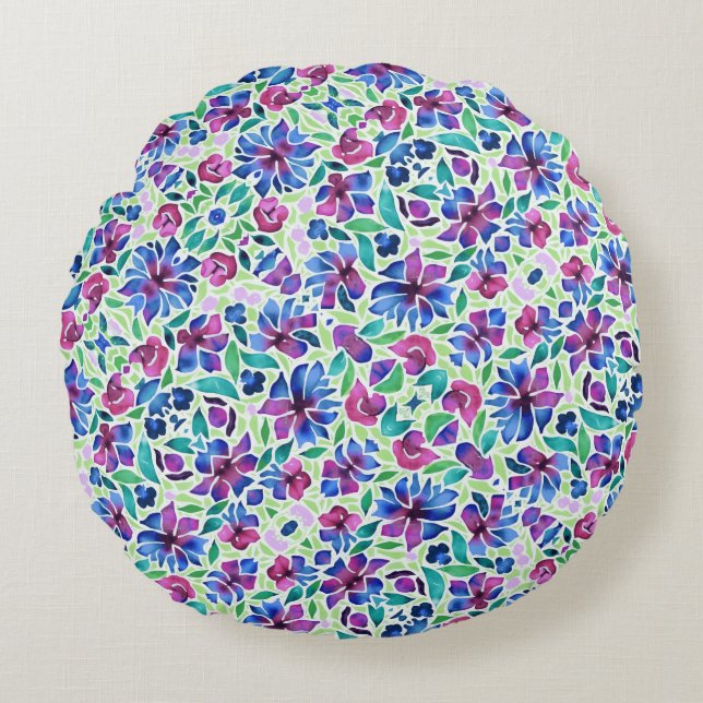 Abstract Bloemmotief - Ronde Kussen (Voorkant)