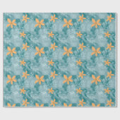 Abstract bloemmotief sinaasappel blauwgroen cadeaupapier (Vlak)
