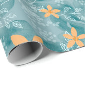 Abstract bloemmotief sinaasappel blauwgroen cadeaupapier (Rol Hoek)
