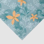 Abstract bloemmotief sinaasappel blauwgroen tissuepapier (Detail)