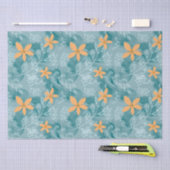 Abstract bloemmotief sinaasappel blauwgroen tissuepapier (Craft)