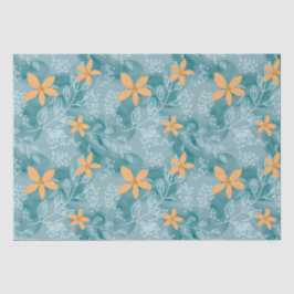 Abstract bloemmotief sinaasappel blauwgroen tissuepapier