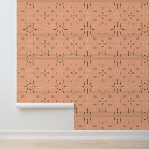 Abstract bloemmotief van zachte perzik behang