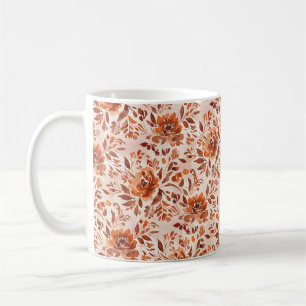 Abstract Bloemmotief Waterverfpatroon Herfstkleure Koffiemok