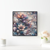 Abstract bloemontwerp met wervelingen en parels vierkante klok (Huis)