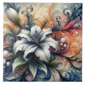 Abstract bloemontwerp met witte lelie tegeltje (Voorkant)