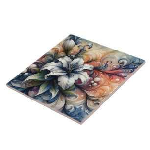 Abstract bloemontwerp met witte lelie tegeltje