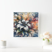 Abstract bloemontwerp met witte lelie vierkante klok (Huis)