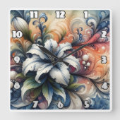 Abstract bloemontwerp met witte lelie vierkante klok (Voorkant)