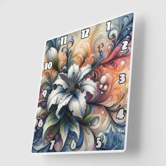 Abstract bloemontwerp met witte lelie vierkante klok (Hoek)