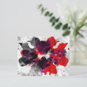 Abstract bloemontwerp - rood en paars boven wit briefkaart (Staand voorkant)