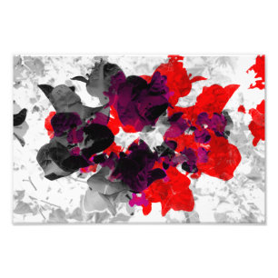 Abstract bloemontwerp - rood en paars boven wit foto afdruk