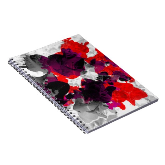 Abstract bloemontwerp - rood en paars boven wit notitieboek (Rechterzijde)