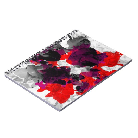 Abstract bloemontwerp - rood en paars boven wit notitieboek (Linkerzijde)
