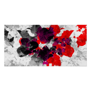 Abstract bloemontwerp - rood en paars boven wit perfect poster