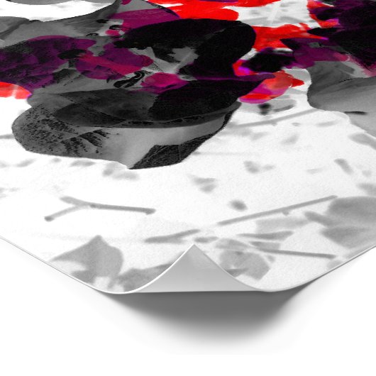 Abstract bloemontwerp - rood en paars boven wit poster (Hoek)