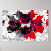 Abstract bloemontwerp - rood en paars boven wit poster (Voorkant)