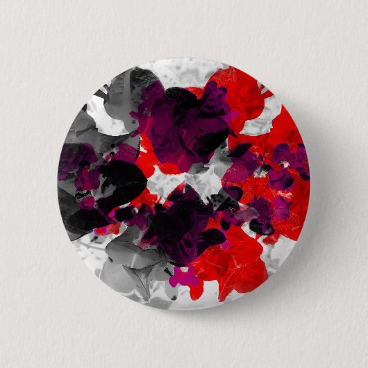 Abstract bloemontwerp - rood en paars boven wit ronde button 5,7 cm (Voorkant)