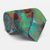 Abstract bloemontwerp/ turquoise, koningsblauw/roe stropdas (Opgerold)