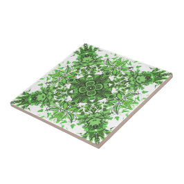 Abstract bloempatroon in zwart groen op wit tegeltje