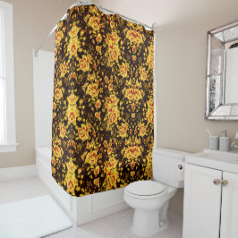 Abstract bloempatroon met gouden bloemen douchegordijn