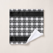 Abstract Bloempatroon op Zwarte Witte Monogram Bad Handdoek (Wasdoekje)