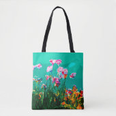 Abstract bloemschilderij blauwgroen roze sinaasapp tote bag (Voorkant)